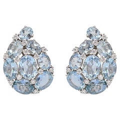 Verdura - Boucles d'oreilles aigue-marine diamant marguerite