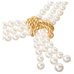 Verdura 18k Yellow Gold Triple-Strand Pearl Scarf Necklace