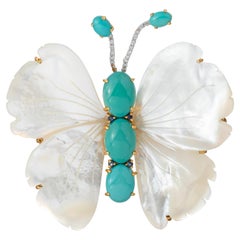 Turquoise Mother-of-Pearl Butterfly Brooch