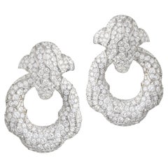 Marina B 1980s White Gold Diamond Onda Door Knocker Earrings