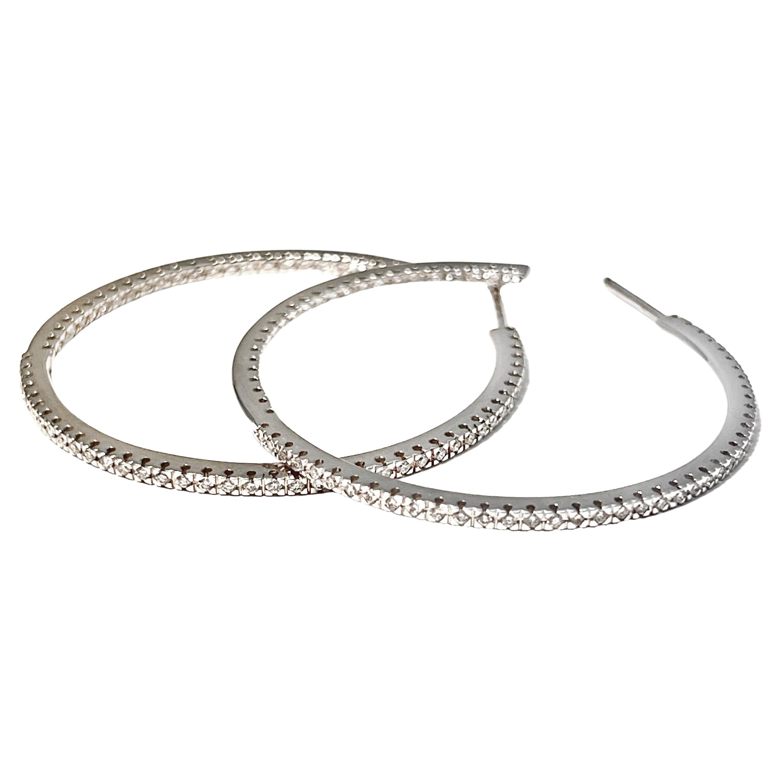 Gucci 18k White Gold Diamond Hoop Earrings For Sale
