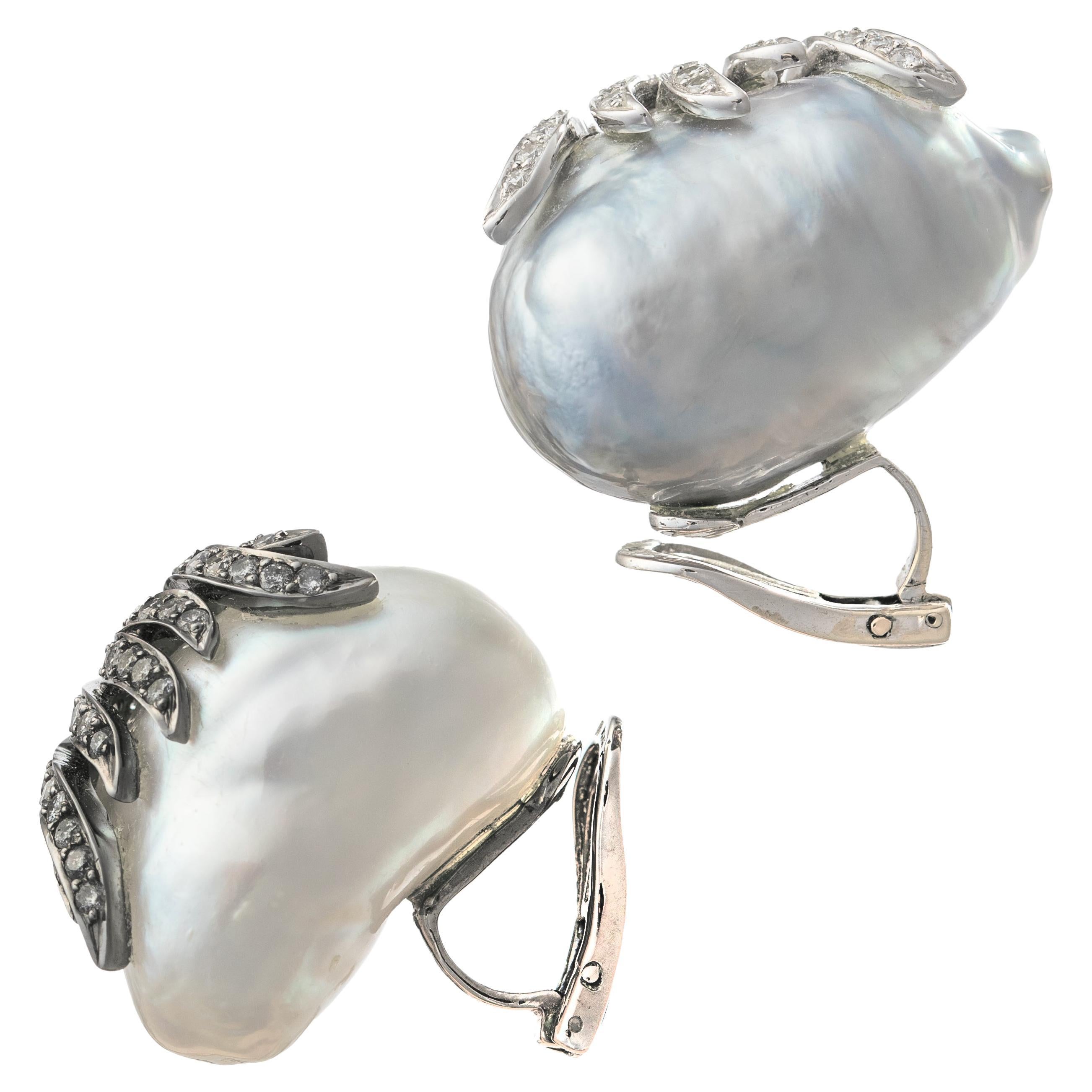 Women's Baroque South Sea Pearl Multicolored Diamond Earrings