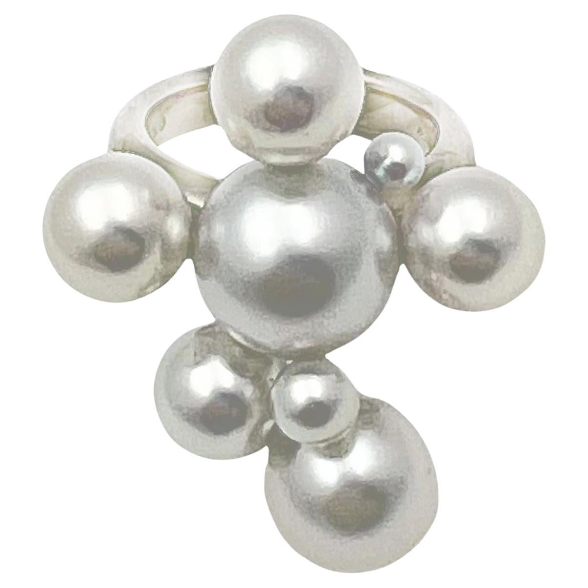 Assael 18k White Gold Pearl Bubble Cocktail Ring For Sale