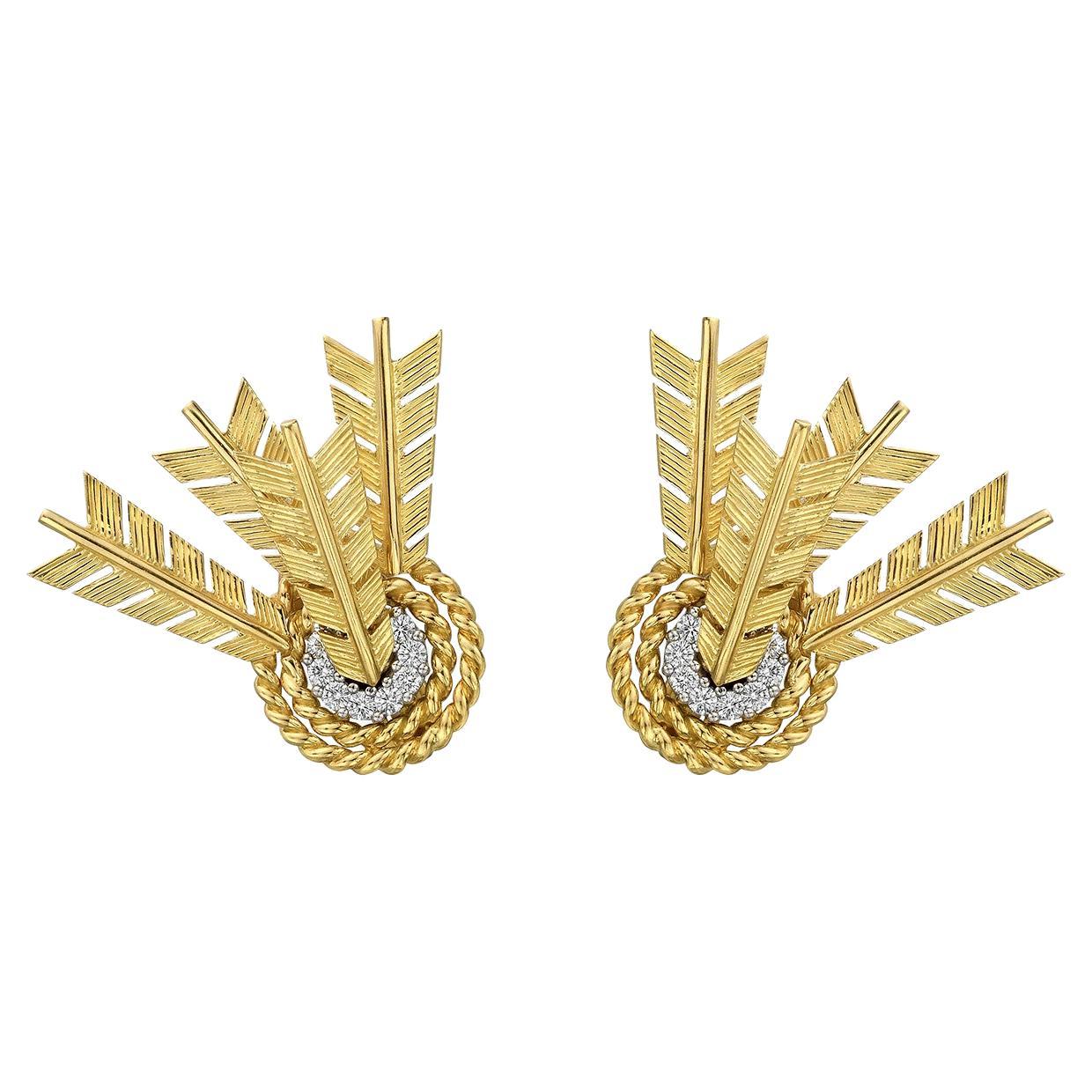Verdura 18k Yellow Gold Diamond Target Earrings For Sale