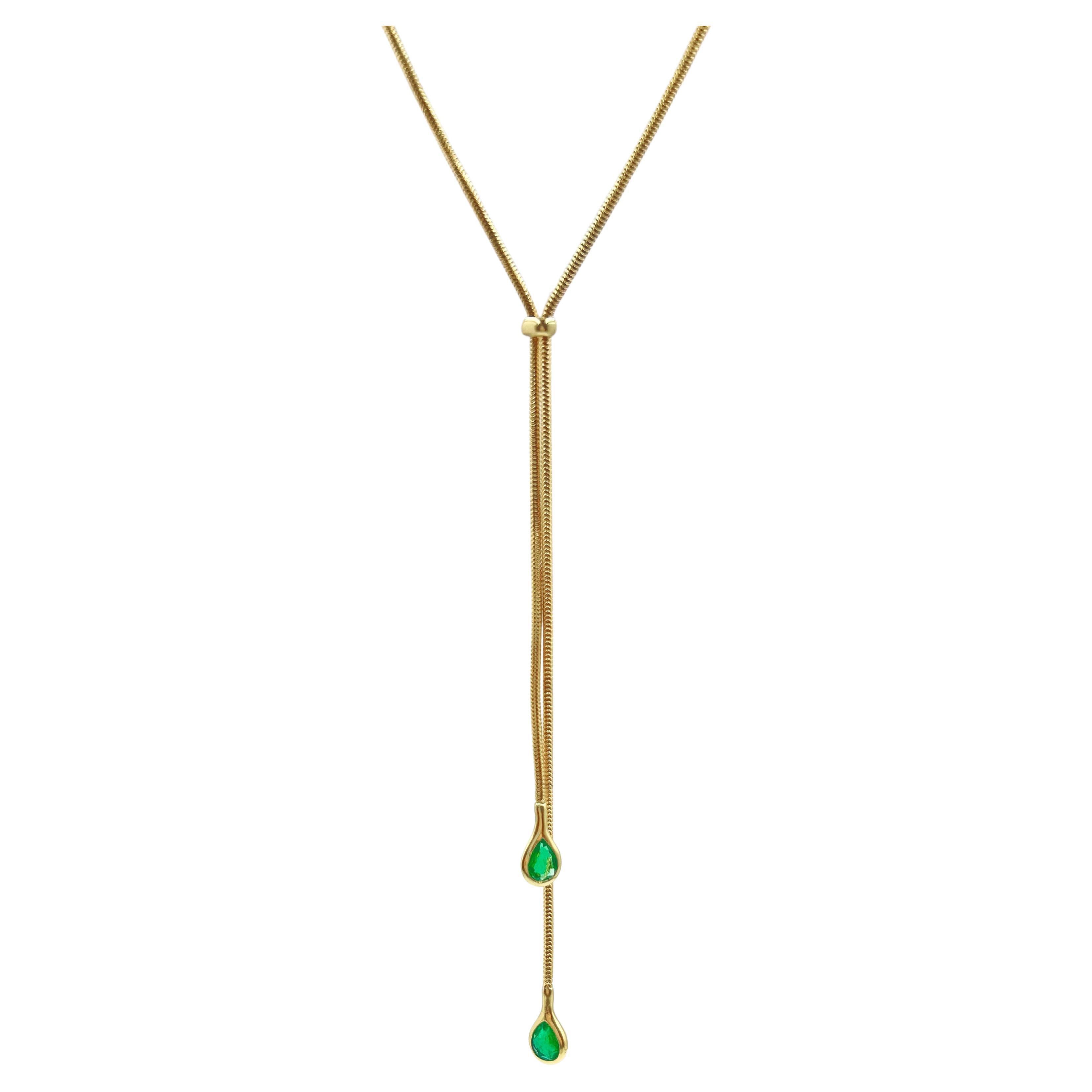Tiffany 18k Yellow Gold Emerald Lariat Long Necklace
