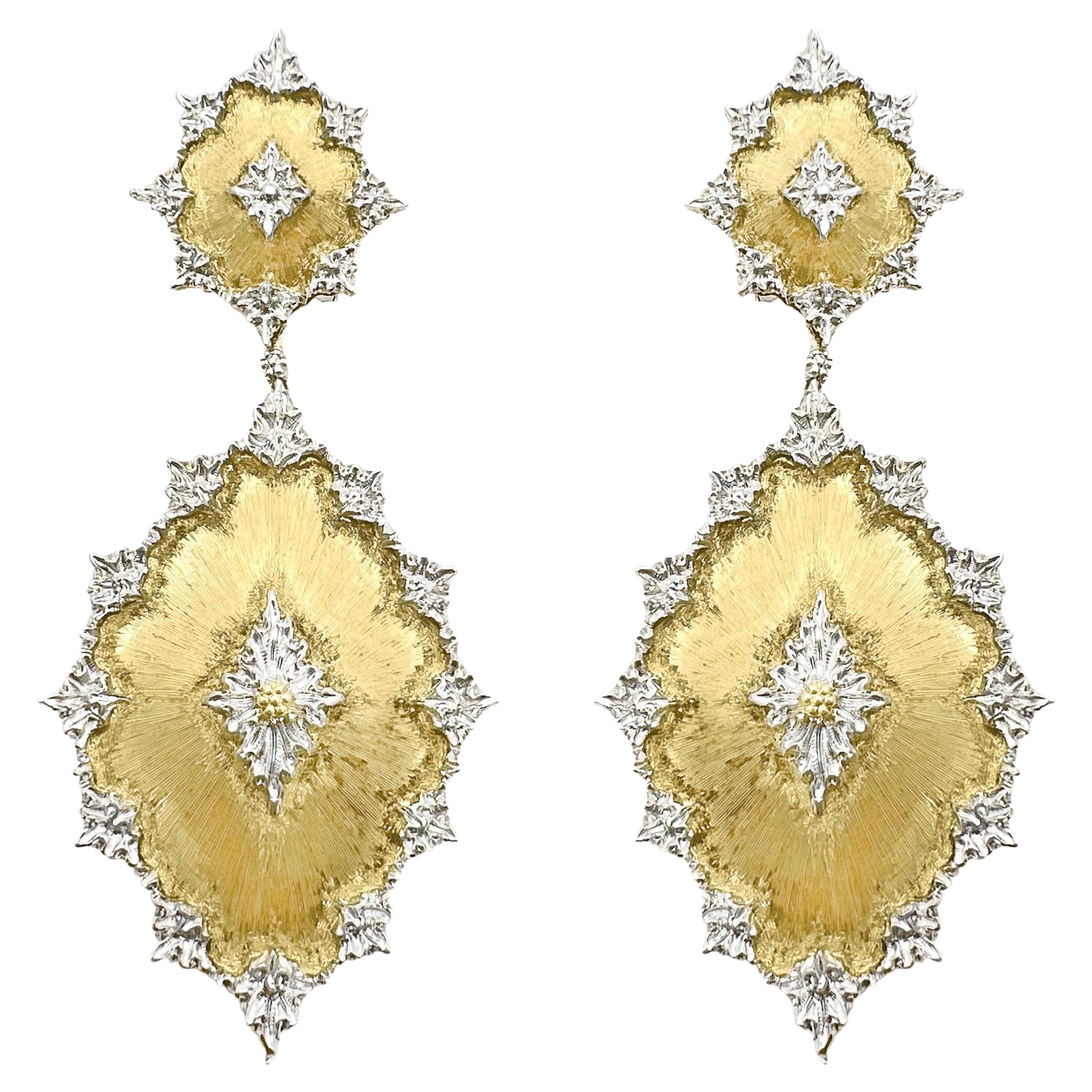 Buccellati 18k Yellow White Gold Drop Earrings For Sale