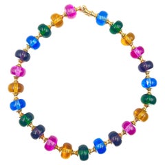 Retro Marina B. 18k Yellow Gold Multicolored Bead Cimin Necklace