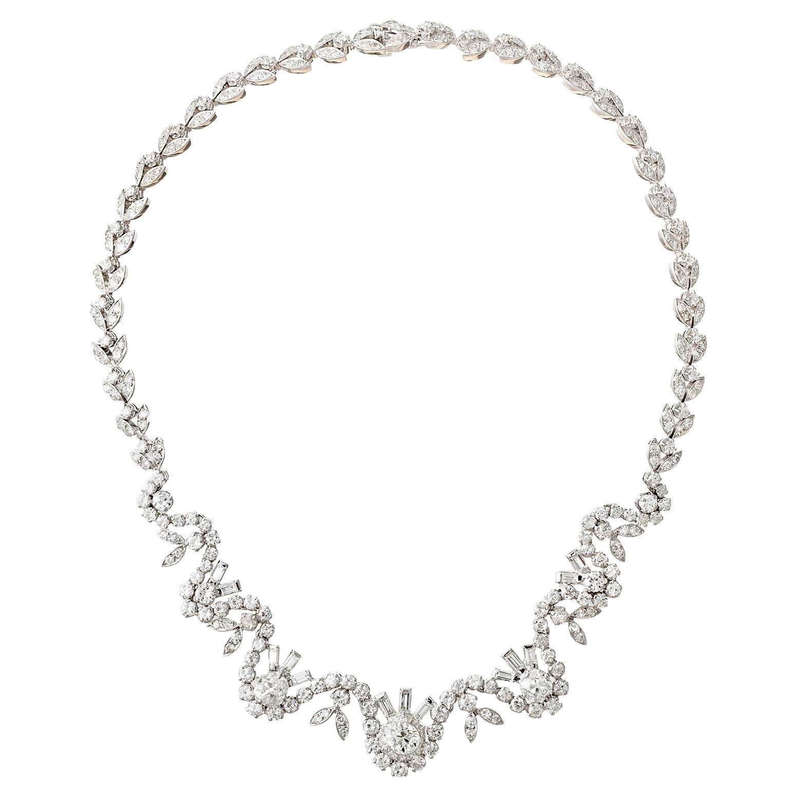 French 1950s Mixed-Cut Diamond Collar Necklace For Sale