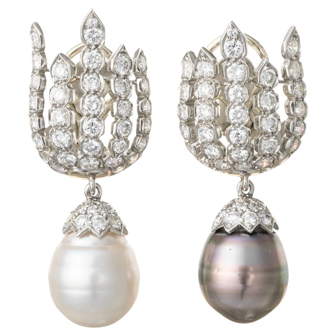 Bvcciari Multicolored Pearl Diamond Pendant Earrings