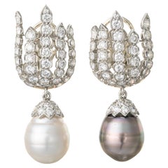 Vintage Bvcciari Multicolored Pearl Diamond Pendant Earrings