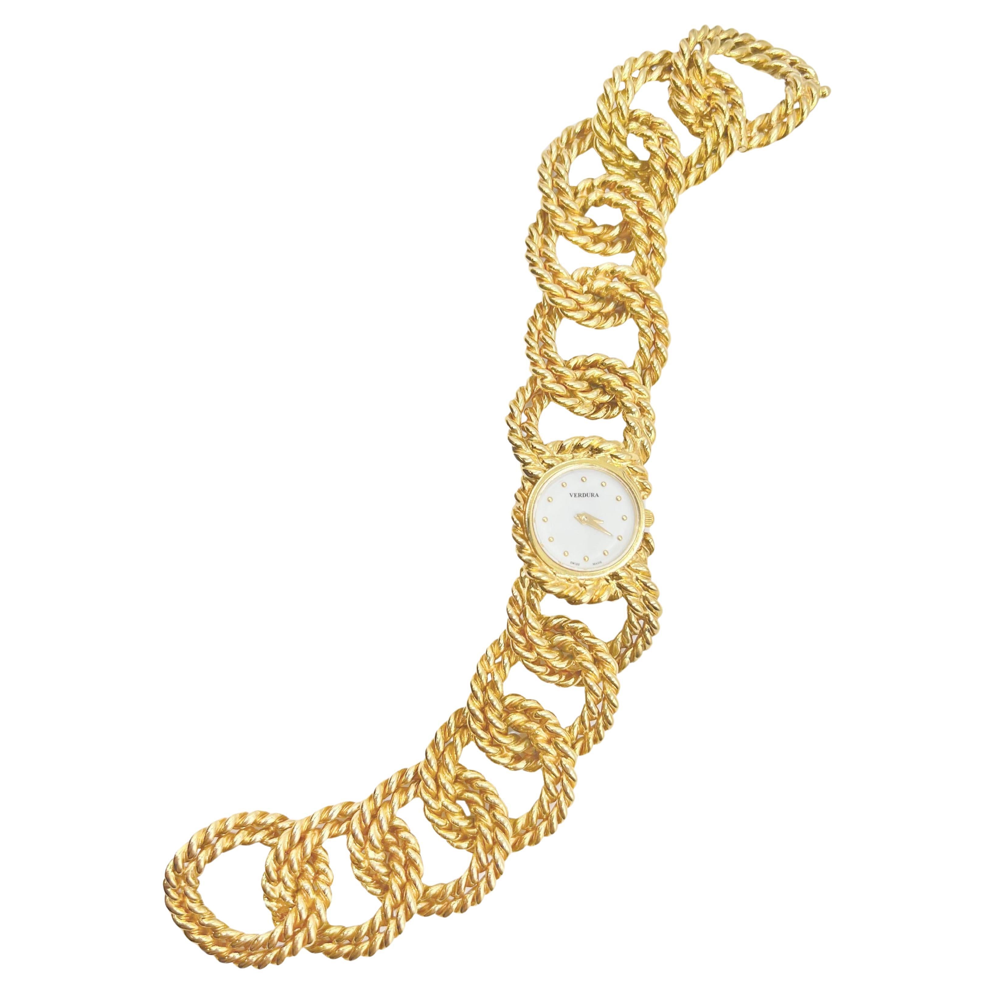 Verdura 18k Yellow Gold Rope Link Bracelet Watch For Sale