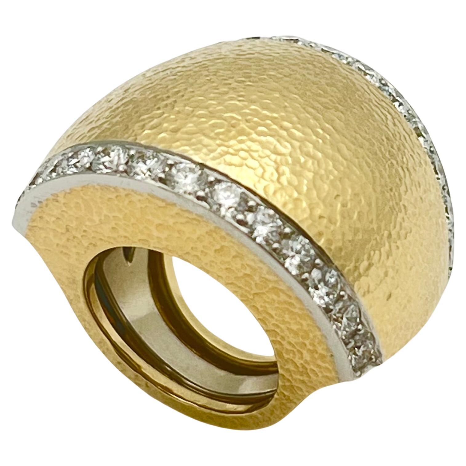 David Webb 18k Yellow Gold Platinum Diamond Dome Ring For Sale