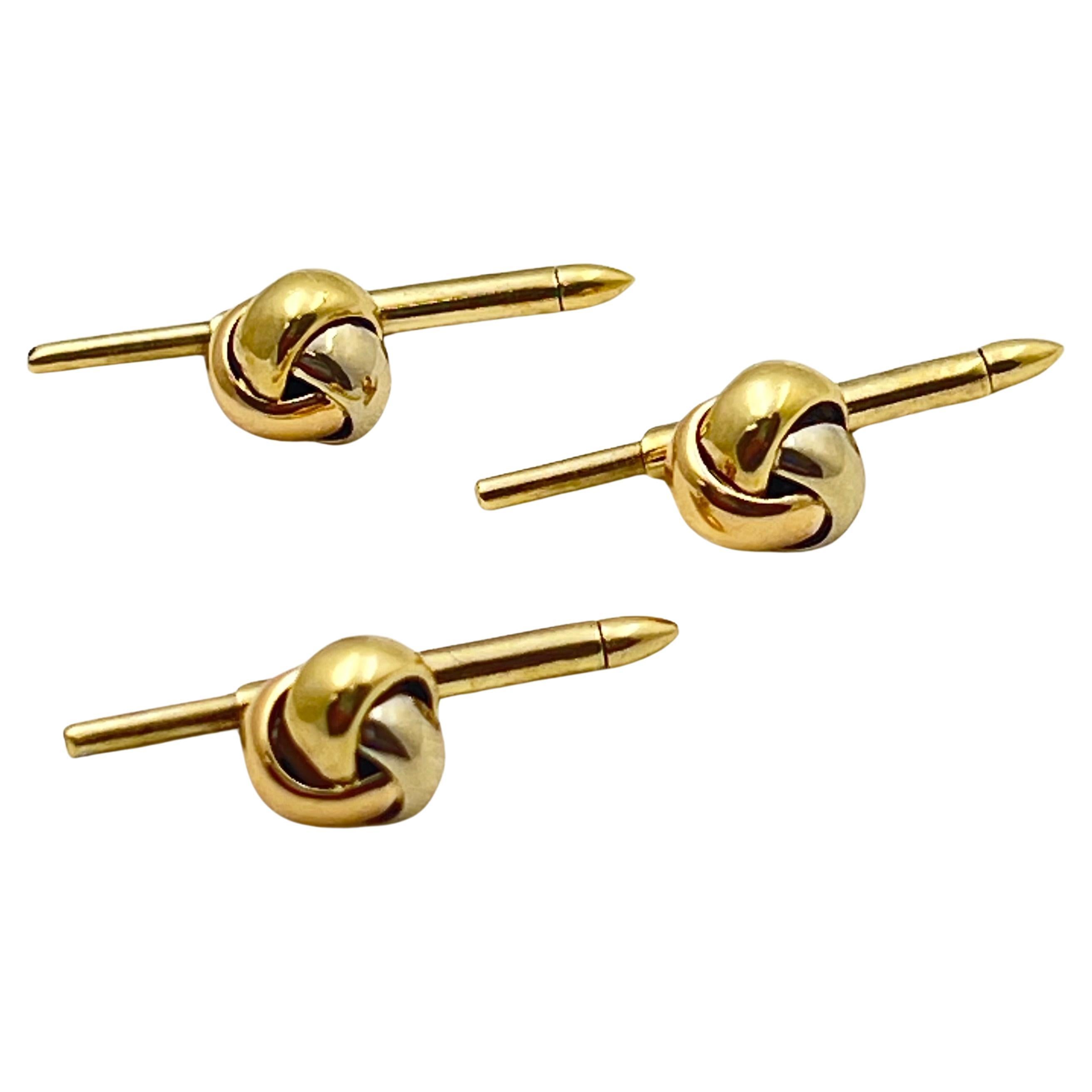 Cartier 18k Tricolored Gold Knot Cufflink Shirt Stud Set In Excellent Condition In Palm Beach, FL