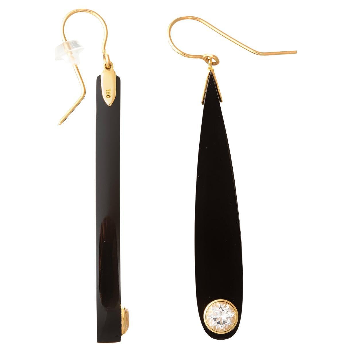 Mark Davis Black Bakelite White Topaz Drop Earrings
