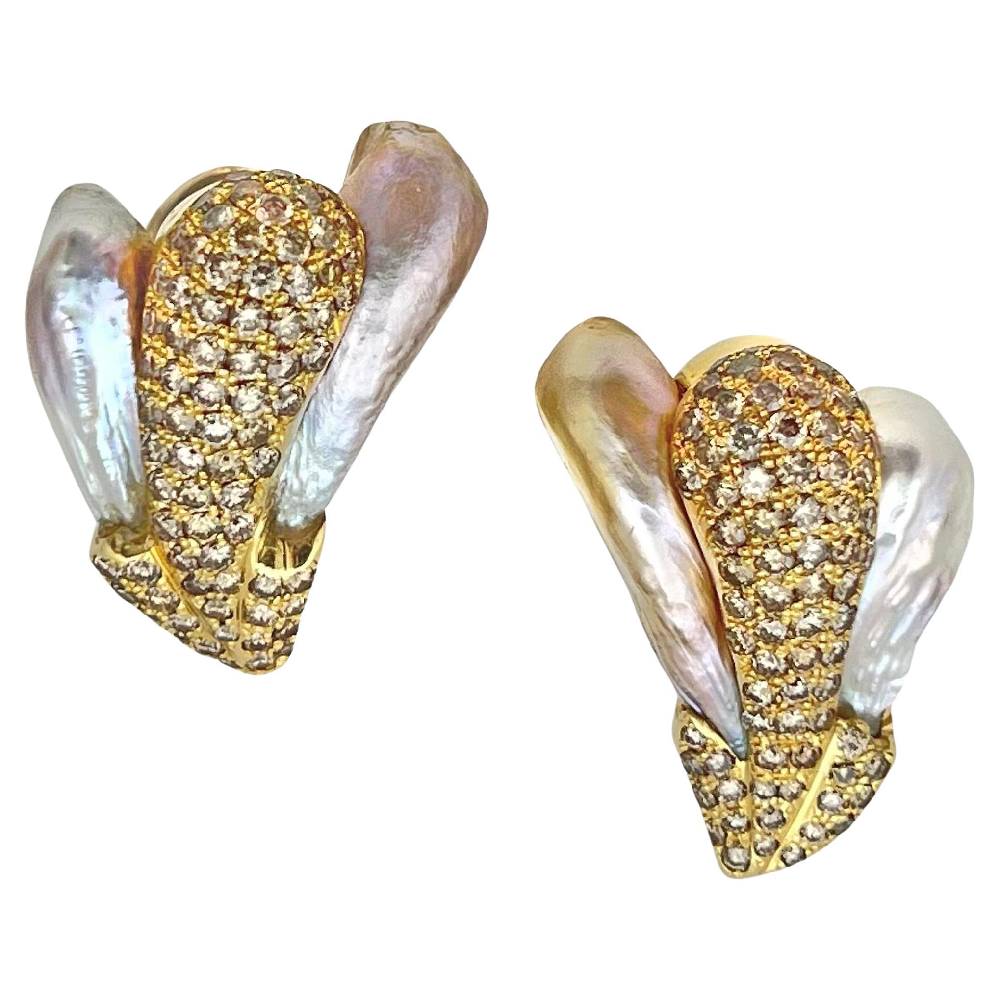 Yvel - Boucles d'oreilles clip en perles baroques et diamants