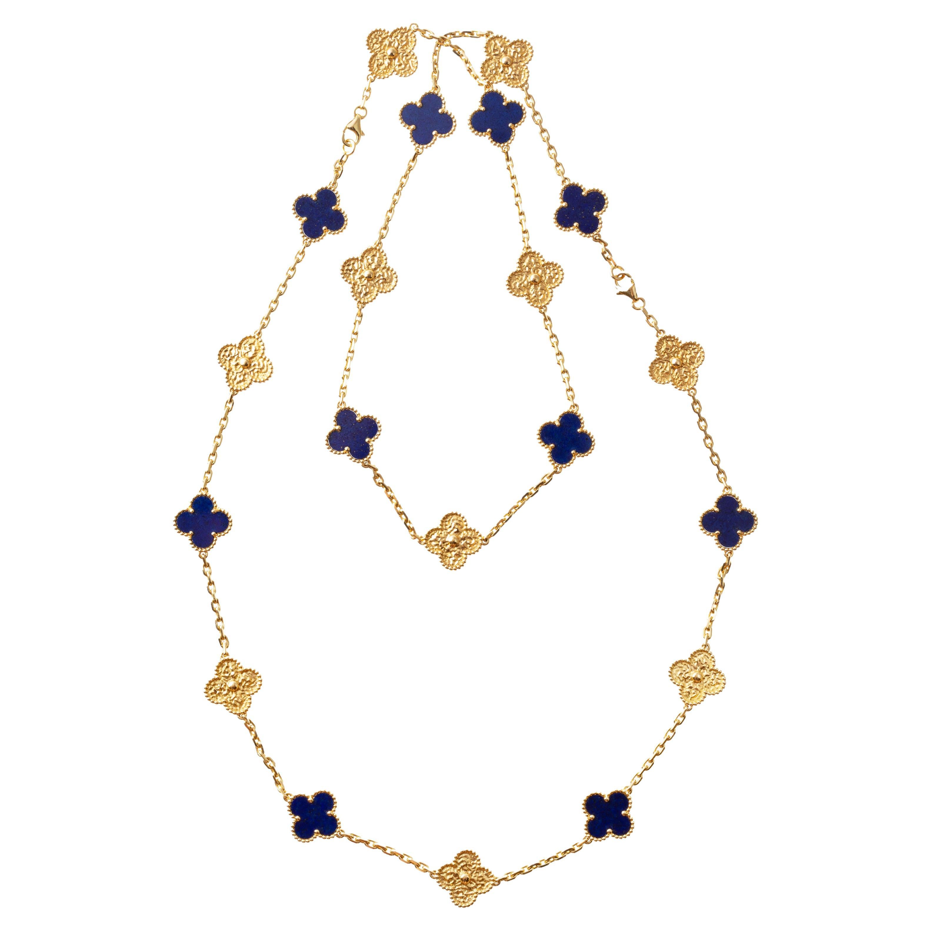 Van Cleef & Arpels 18k Gold Lapislazuli Limitierte Auflage Vintage Alhambra Halskette