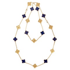 Van Cleef & Arpels 18k Gold Lapis Limited Edition Used Alhambra Necklace