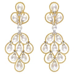 Buccellati 18k Gold Rete Pearl Chandelier Earrings