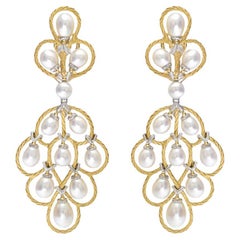 Buccellati 18k Gold Rete Pearl Chandelier Earrings