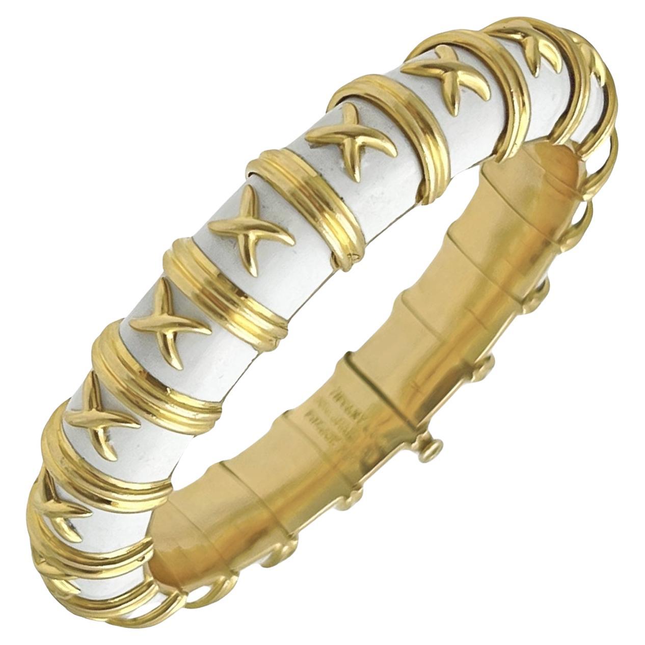 Jean Schlumberger - Tiffany & Co. Pulsera Croisillon Esmalte Blanco 18k Moderno