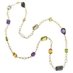 Verdura Collier long Confetti en or jaune 18 carats avec pierres précieuses multicolores