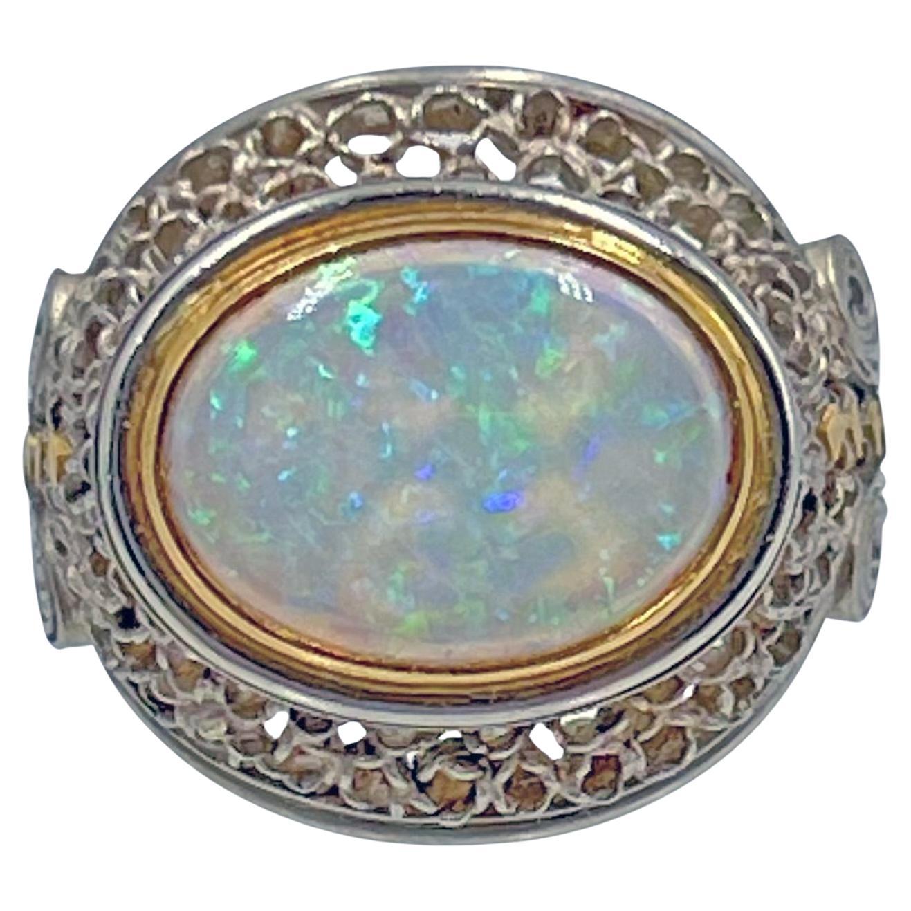 Judy Geib Platinum 18k Yellow Gold Opal Ring For Sale