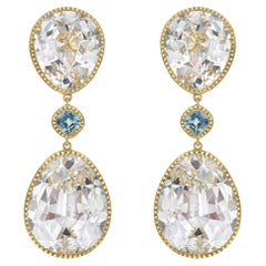 Verdura 18K Yellow Gold White Topaz Byzantine Pendant Earrings