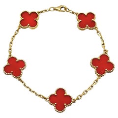 Van Cleef & Arpels 18k Yellow Gold Carnelian Vintage Alhambra Bracelet