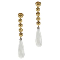 Paolo Costagli 18k Yellow Gold White Chalcedony Diamond Drop Earrings
