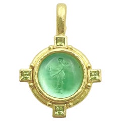Ciondolo con peridoto in vetro veneziano verde di Elizabeth Locke in oro 19k