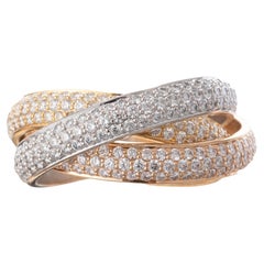 Cartier 18k Tricolored Gold Diamond Medium Trinity Ring