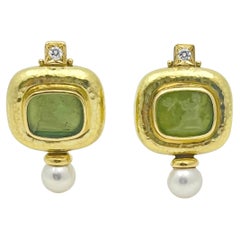 Elizabeth Gage 18k Gold Venetian Glass Intaglio Pearl Diamond Valois Earrings