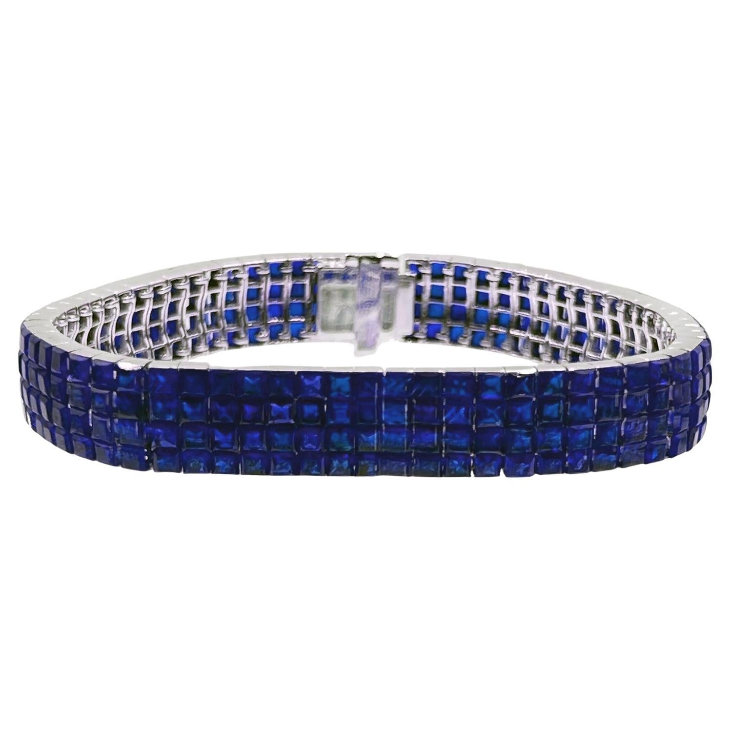 Invisibly-Set Sapphire Line Bracelet For Sale