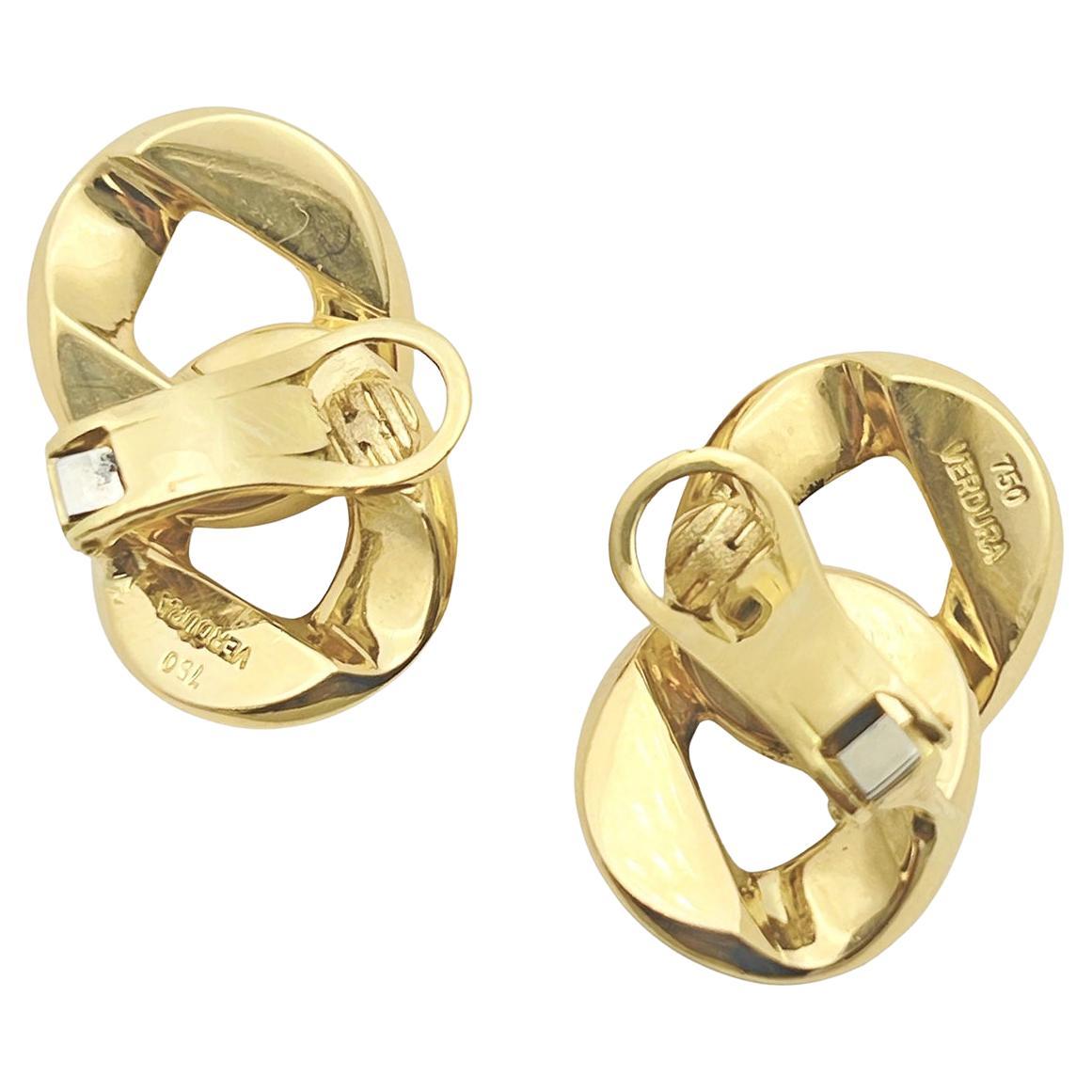 Double curb-link earrings in polished 18k yellow gold.  Clip backs (posts may be added upon customer request).  Signed 'VERDURA' '750'.  1.1
