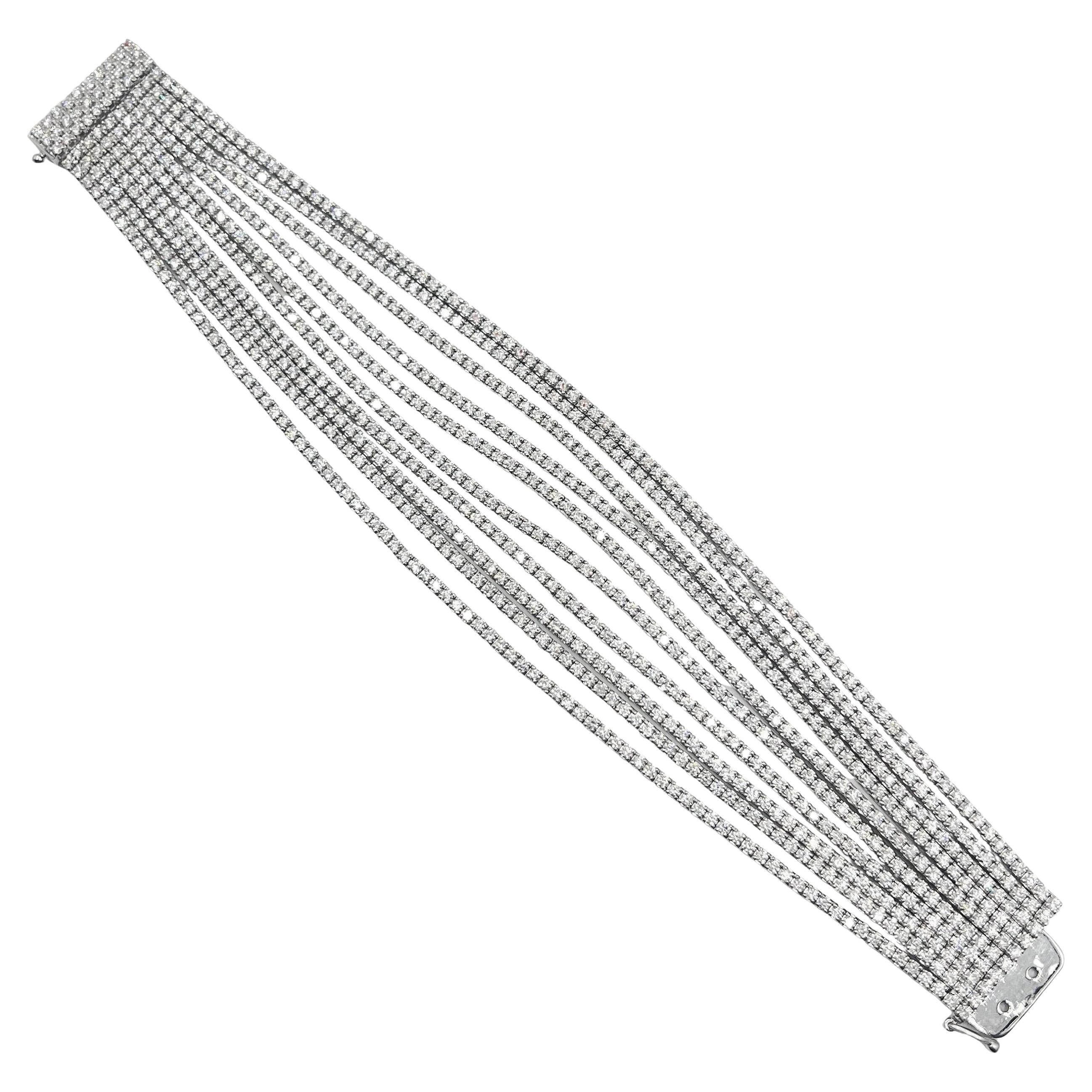 Brilliant Cut Leo Pizzo 18k White Gold Ten Row Diamond Bracelet For Sale