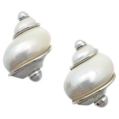 Seaman Schepps 18k White Gold Pearl Turbo Shell Earrings