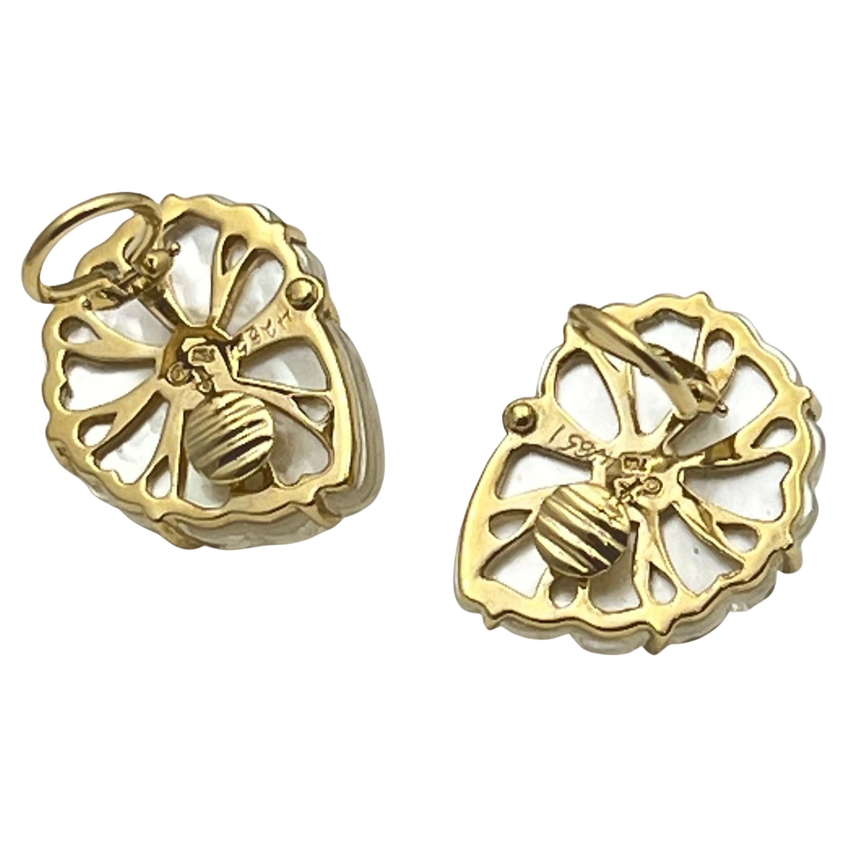Trianon 18k Gold Rock Crystal Pearl Nautilus Earrings 1
