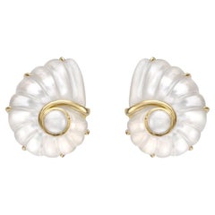 Trianon 18k Gold Rock Crystal Pearl Nautilus Earrings