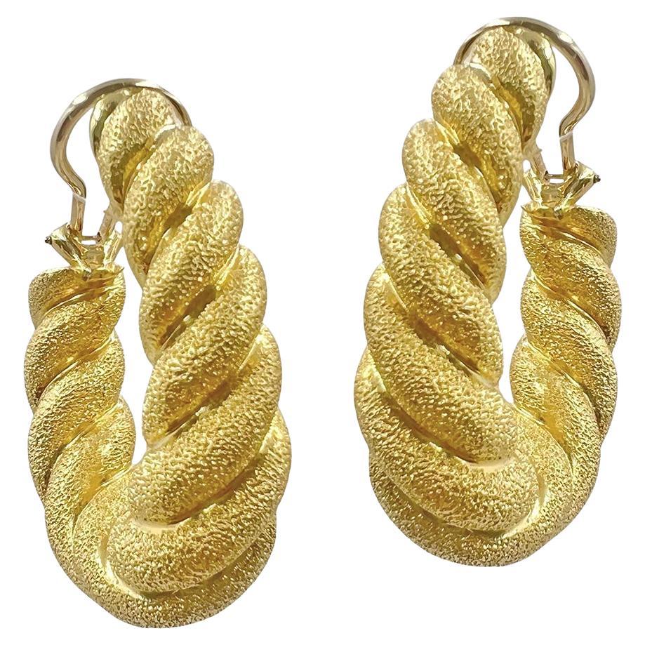 Henry Dunay 18k Yellow Gold Rope-Twist Hoop Earrings