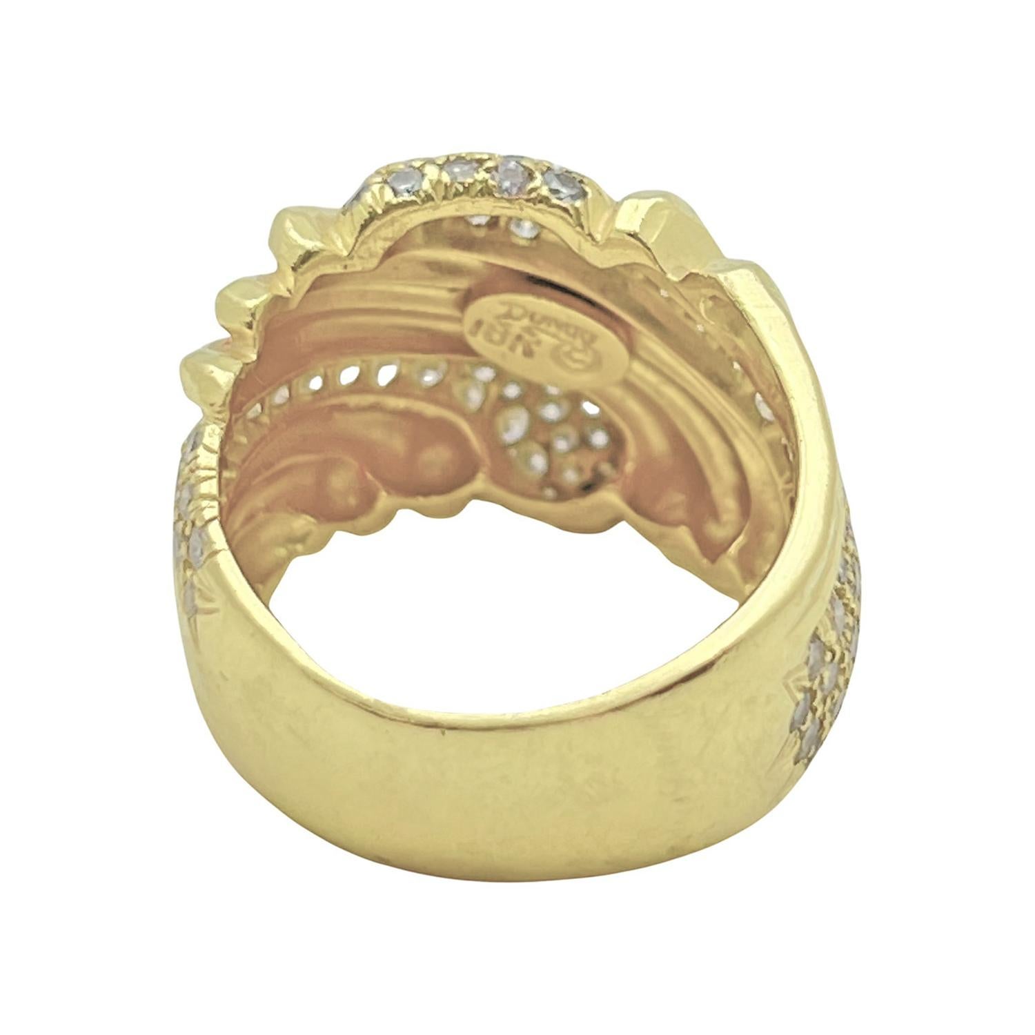 Taille brillant Henry Dunay, bague jonc vague en or jaune 18 carats et diamants en vente