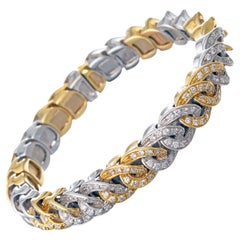 18k Yellow White Gold Diamond Curb Link Cuff Bracelet