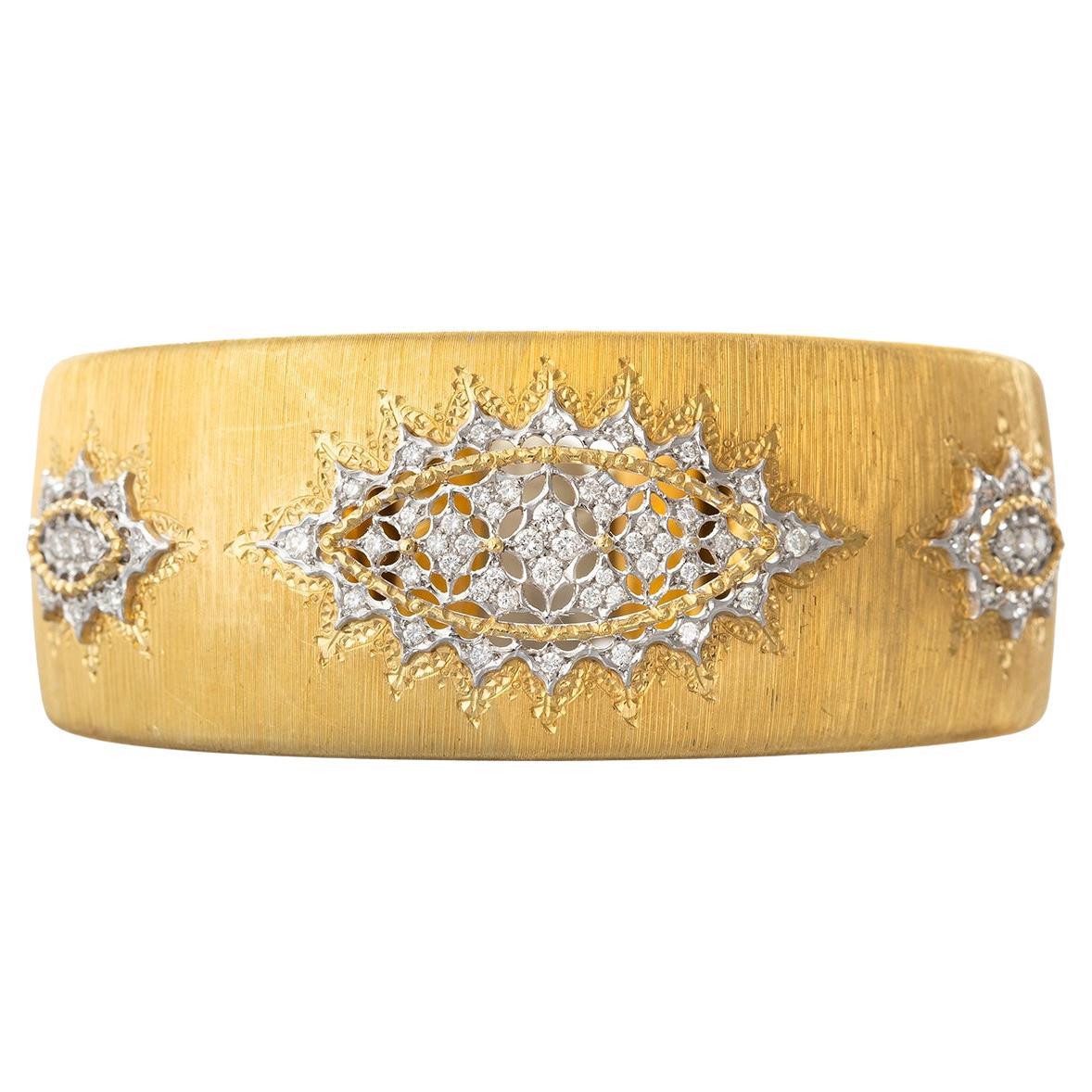 Buccellati 18k Gold Diamant Rigatto Manschettenknopf Armband