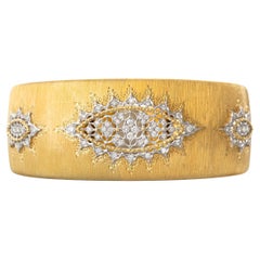 Buccellati 18k Gold Diamond Rigatto Cuff Bracelet