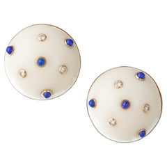 Trianon Gold Cocholong Lapis Diamond Domed Earrings