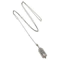 Art Deco Platinum Diamond Pendant Watch on Sautoir Neck Chain