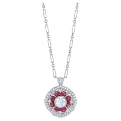 Kwiat Diamant-Rubin-Halskette mit floralem Anhänger