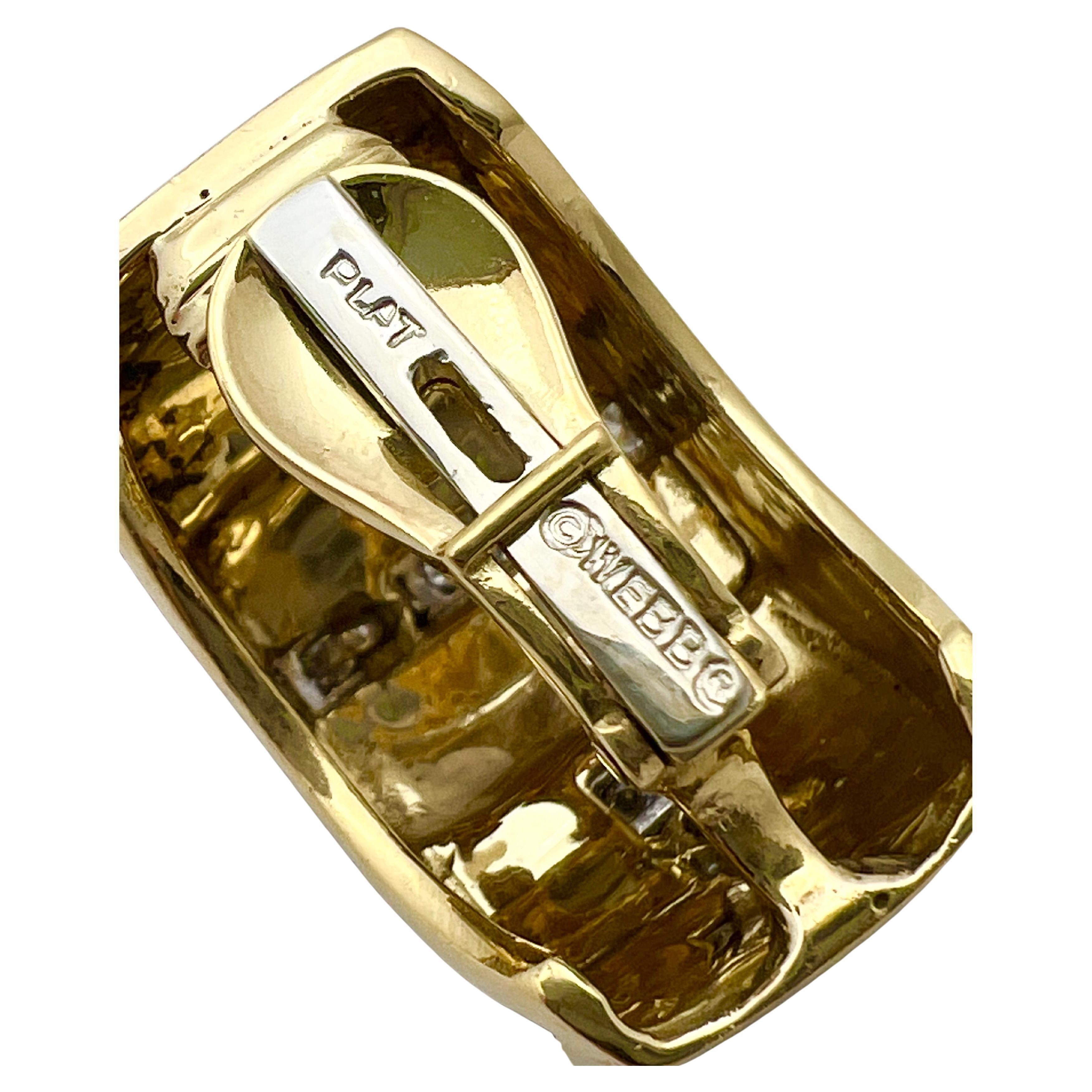 David Webb 18k Yellow Gold Black Enamel Diamond Earrings In Excellent Condition For Sale In Palm Beach, FL