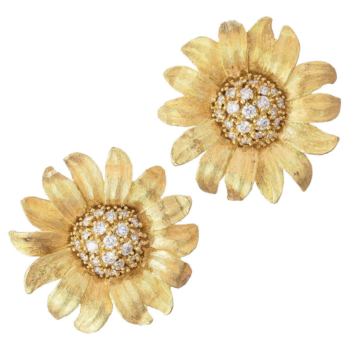 Bielka 18k Yellow Gold Diamond Large Sunflower Earrings