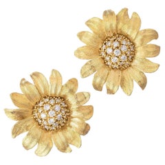 Bielka 18k Yellow Gold Diamond Large Sunflower Earrings