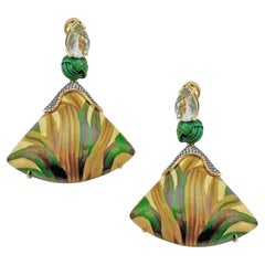 Silvia Furmanovich Pendientes de oro de 18 quilates con marquetería de madera de aguamarina